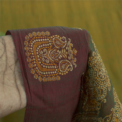 Sanskriti Vintage Sarees Green Pure Cotton Lines Printed Sari 5+yd Craft Fabric