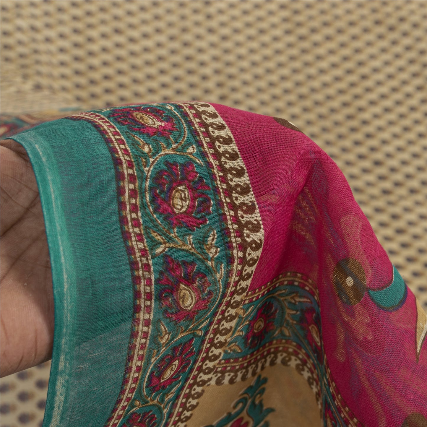 Sanskriti Vintage Sarees Indian Ivory Pure Cotton Printed Sari 5+yd Craft Fabric