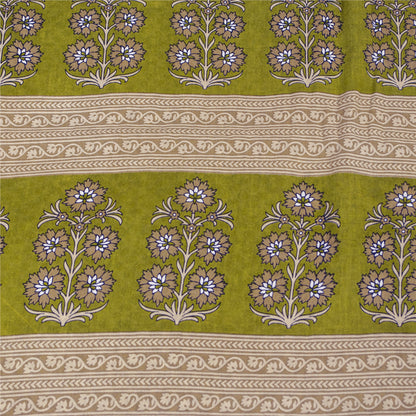 Sanskriti Vintage Sarees White & Green Pure Cotton Print Sari 5+yd Craft Fabric