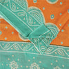Sanskriti Vintage Sarees Orange & Blue Pure Cotton Print Sari 5+yd Craft Fabric
