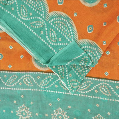 Sanskriti Vintage Sarees Orange & Blue Pure Cotton Print Sari 5+yd Craft Fabric