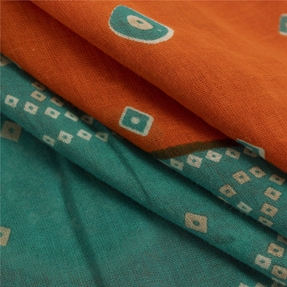 Sanskriti Vintage Sarees Orange & Blue Pure Cotton Print Sari 5+yd Craft Fabric