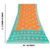 Sanskriti Vintage Sarees Orange & Blue Pure Cotton Print Sari 5+yd Craft Fabric