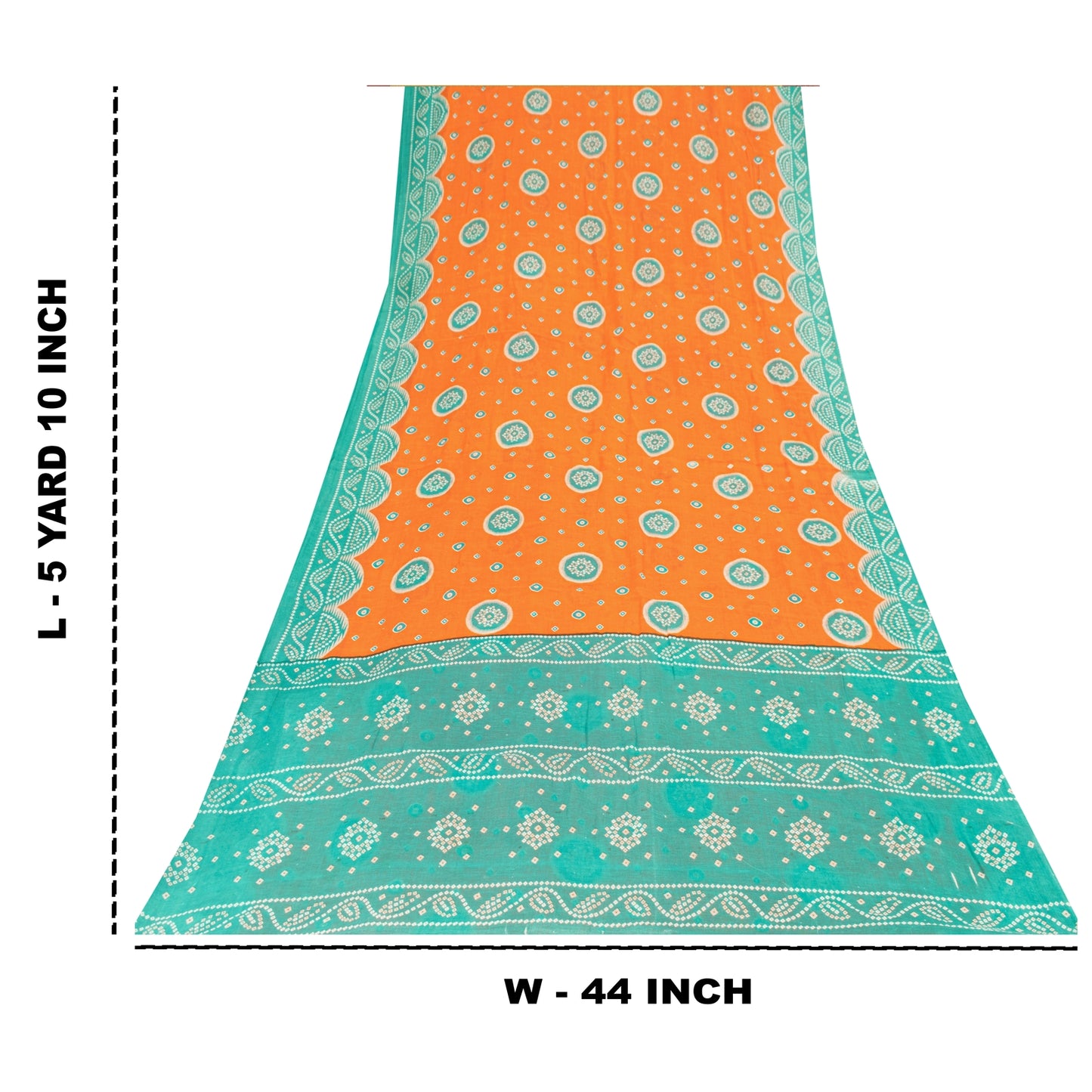 Sanskriti Vintage Sarees Orange & Blue Pure Cotton Print Sari 5+yd Craft Fabric