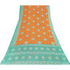 Sanskriti Vintage Sarees Orange & Blue Pure Cotton Print Sari 5+yd Craft Fabric