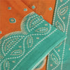Sanskriti Vintage Sarees Orange & Blue Pure Cotton Print Sari 5+yd Craft Fabric
