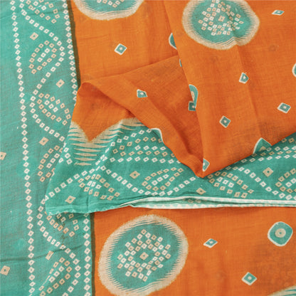 Sanskriti Vintage Sarees Orange & Blue Pure Cotton Print Sari 5+yd Craft Fabric