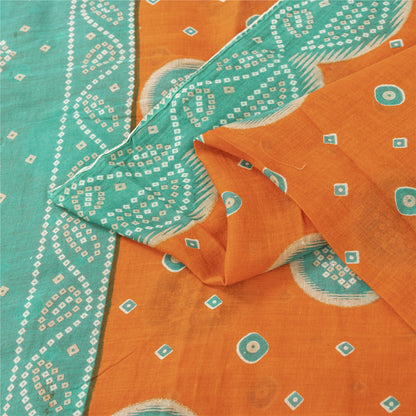 Sanskriti Vintage Sarees Orange & Blue Pure Cotton Print Sari 5+yd Craft Fabric