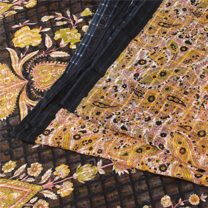 Sanskriti Vintage Sarees White & Yellow Pure Cotton Print Sari 5+yd Craft Fabric