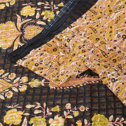 Sanskriti Vintage Sarees White & Yellow Pure Cotton Print Sari 5+yd Craft Fabric