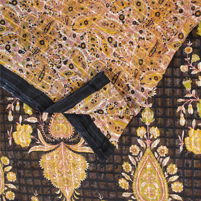 Sanskriti Vintage Sarees White & Yellow Pure Cotton Print Sari 5+yd Craft Fabric