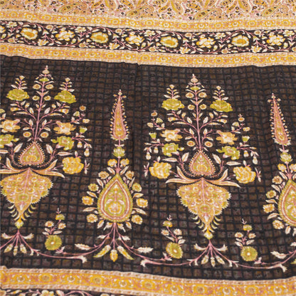 Sanskriti Vintage Sarees White & Yellow Pure Cotton Print Sari 5+yd Craft Fabric