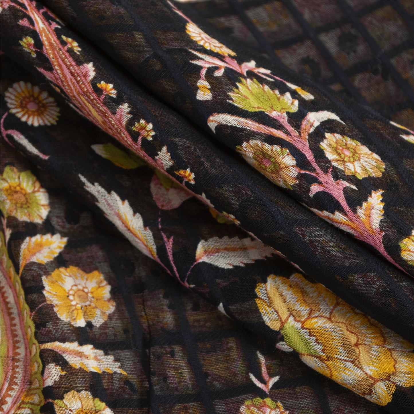 Sanskriti Vintage Sarees White & Yellow Pure Cotton Print Sari 5+yd Craft Fabric