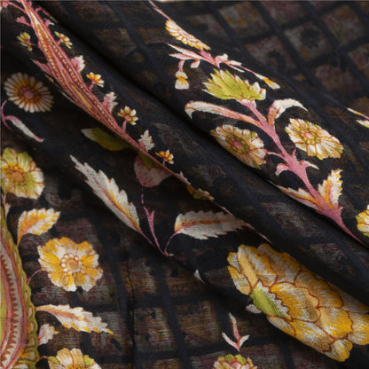 Sanskriti Vintage Sarees White & Yellow Pure Cotton Print Sari 5+yd Craft Fabric