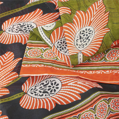 Sanskriti Vintage Sarees Indian Green Pure Cotton Printed Sari 5+yd Craft Fabric