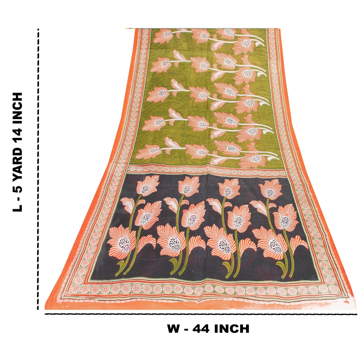 Sanskriti Vintage Sarees Indian Green Pure Cotton Printed Sari 5+yd Craft Fabric