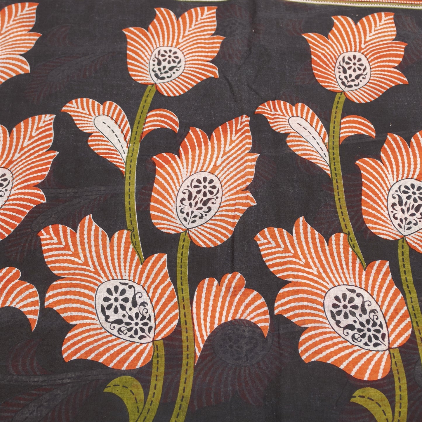 Sanskriti Vintage Sarees Indian Green Pure Cotton Printed Sari 5+yd Craft Fabric