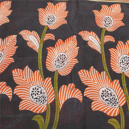 Sanskriti Vintage Sarees Indian Green Pure Cotton Printed Sari 5+yd Craft Fabric