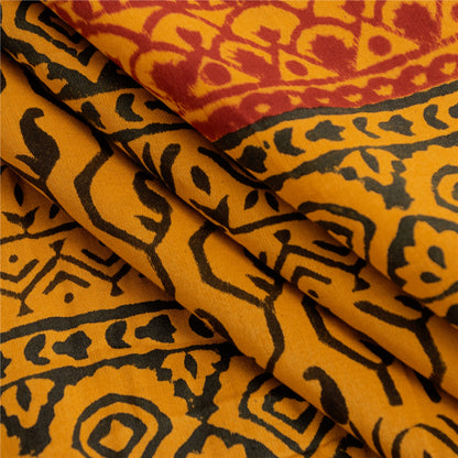 Sanskriti Vintage Sarees Black & Yellow Pure Cotton Print Sari 5+yd Craft Fabric