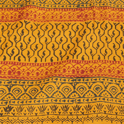 Sanskriti Vintage Sarees Black & Yellow Pure Cotton Print Sari 5+yd Craft Fabric