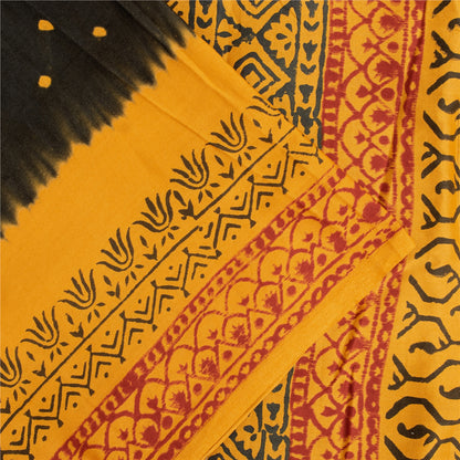 Sanskriti Vintage Sarees Black & Yellow Pure Cotton Print Sari 5+yd Craft Fabric