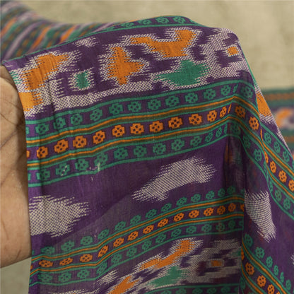 Sanskriti Vintage Sarees Pale Cream Pure Cotton Patola Printed Sari 5+yd Fabric