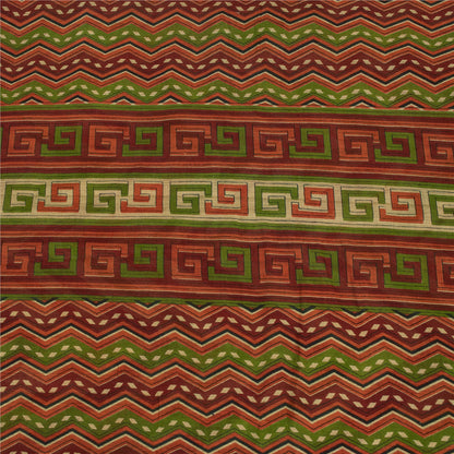 Sanskriti Vintage Sarees Cream Pure Cotton GeometricPrint Sari 5+yd Craft Fabric