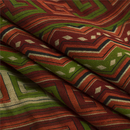 Sanskriti Vintage Sarees Cream Pure Cotton GeometricPrint Sari 5+yd Craft Fabric