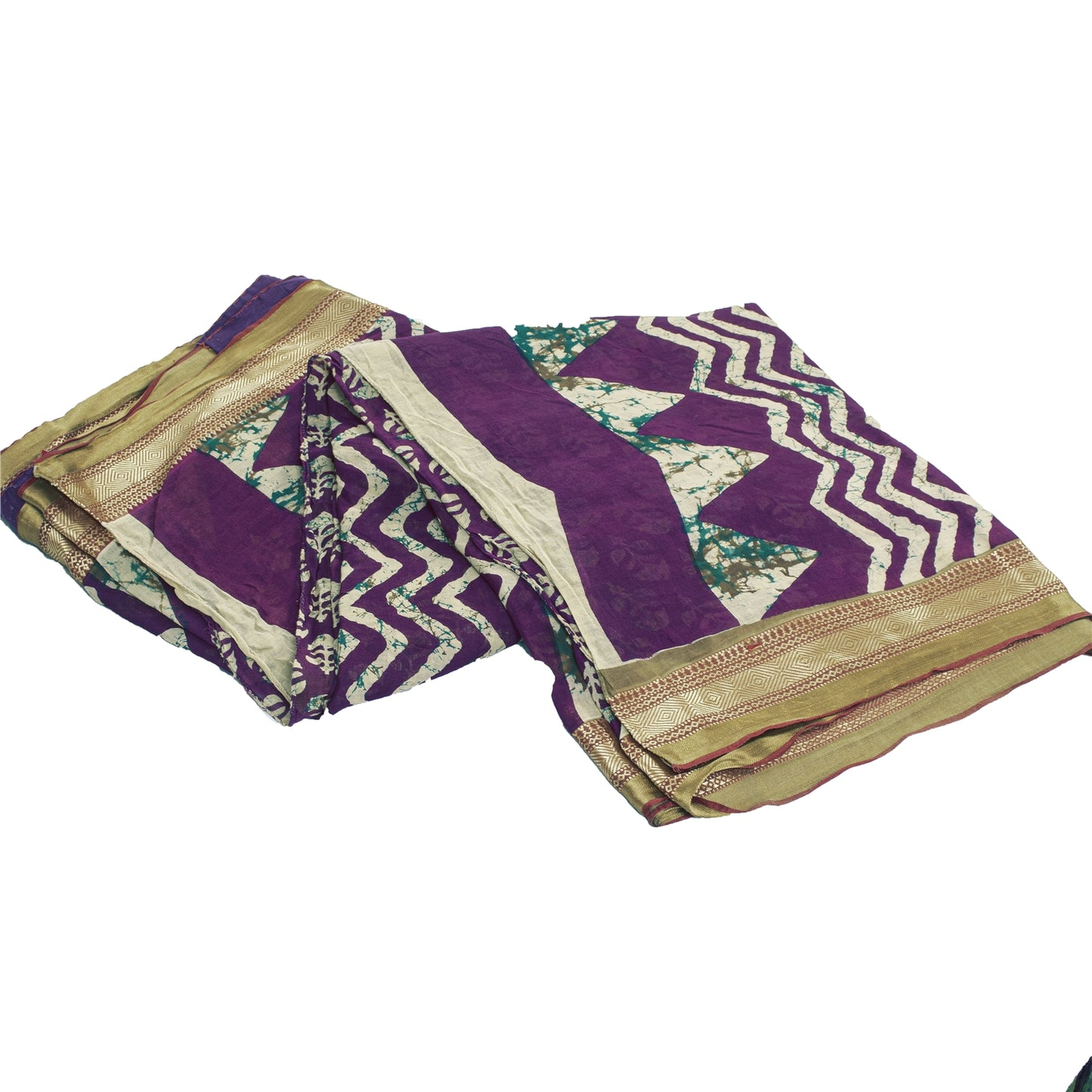 Sanskriti Vintage Sarees Purple Pure Cotton Batik Printed Sari 5+yd Craft Fabric