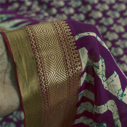 Sanskriti Vintage Sarees Purple Pure Cotton Batik Printed Sari 5+yd Craft Fabric