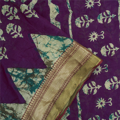 Sanskriti Vintage Sarees Purple Pure Cotton Batik Printed Sari 5+yd Craft Fabric