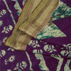 Sanskriti Vintage Sarees Purple Pure Cotton Batik Printed Sari 5+yd Craft Fabric