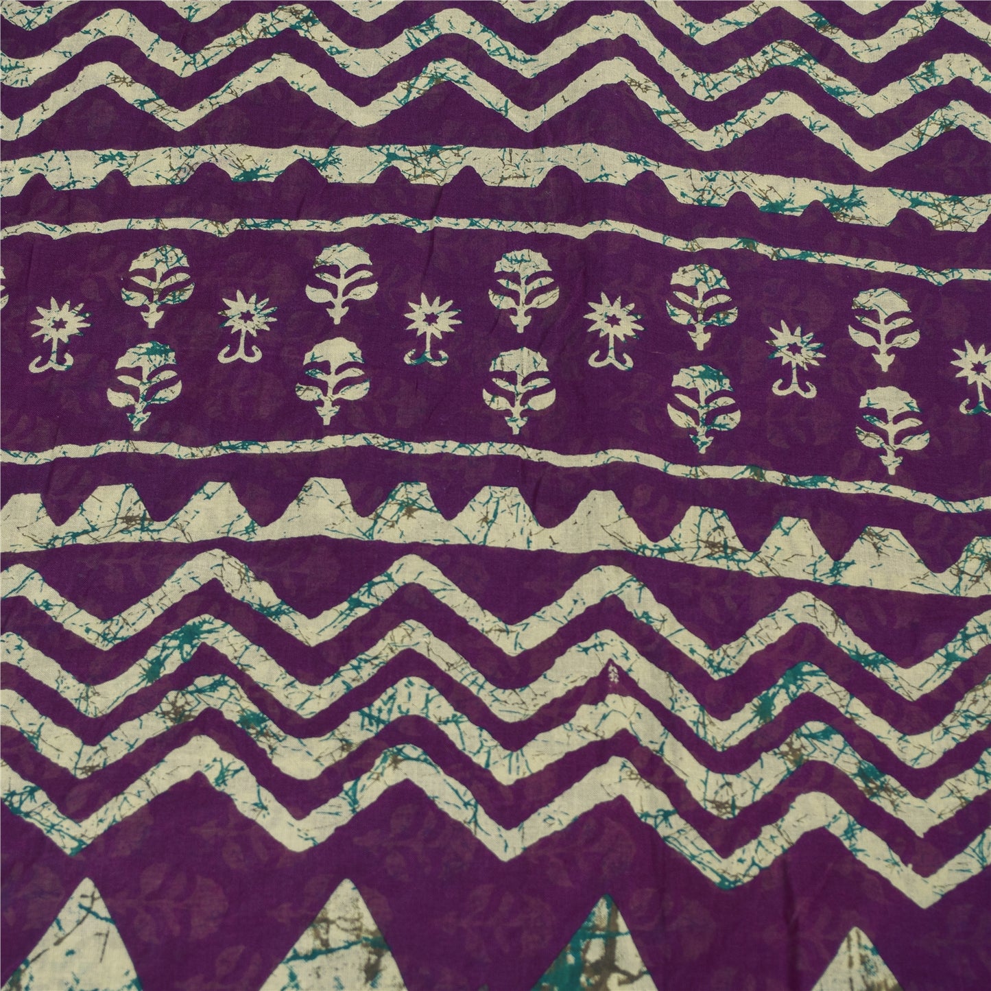 Sanskriti Vintage Sarees Purple Pure Cotton Batik Printed Sari 5+yd Craft Fabric