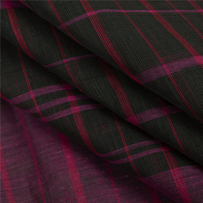 Sanskriti Vintage Sarees Black Pure Cotton Check Woven Sari 5+yd Craft Fabric