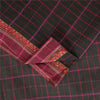 Sanskriti Vintage Sarees Black Pure Cotton Check Woven Sari 5+yd Craft Fabric