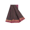 Sanskriti Vintage Sarees Black Pure Cotton Check Woven Sari 5+yd Craft Fabric