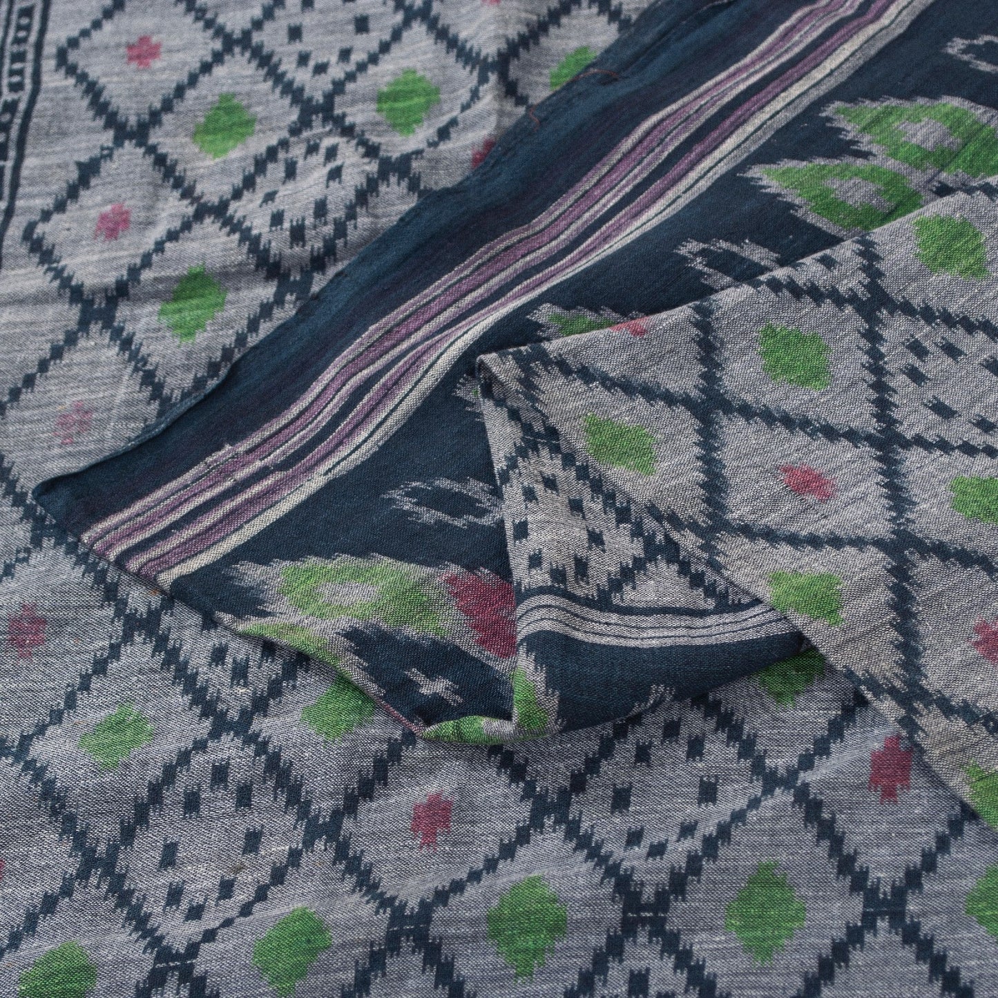 Sanskriti Vintage Sarees Gray & Black Pure Cotton Printed Sari 5+yd Craft Fabric