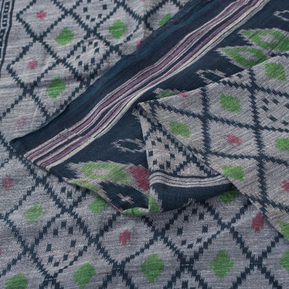 Sanskriti Vintage Sarees Gray & Black Pure Cotton Printed Sari 5+yd Craft Fabric