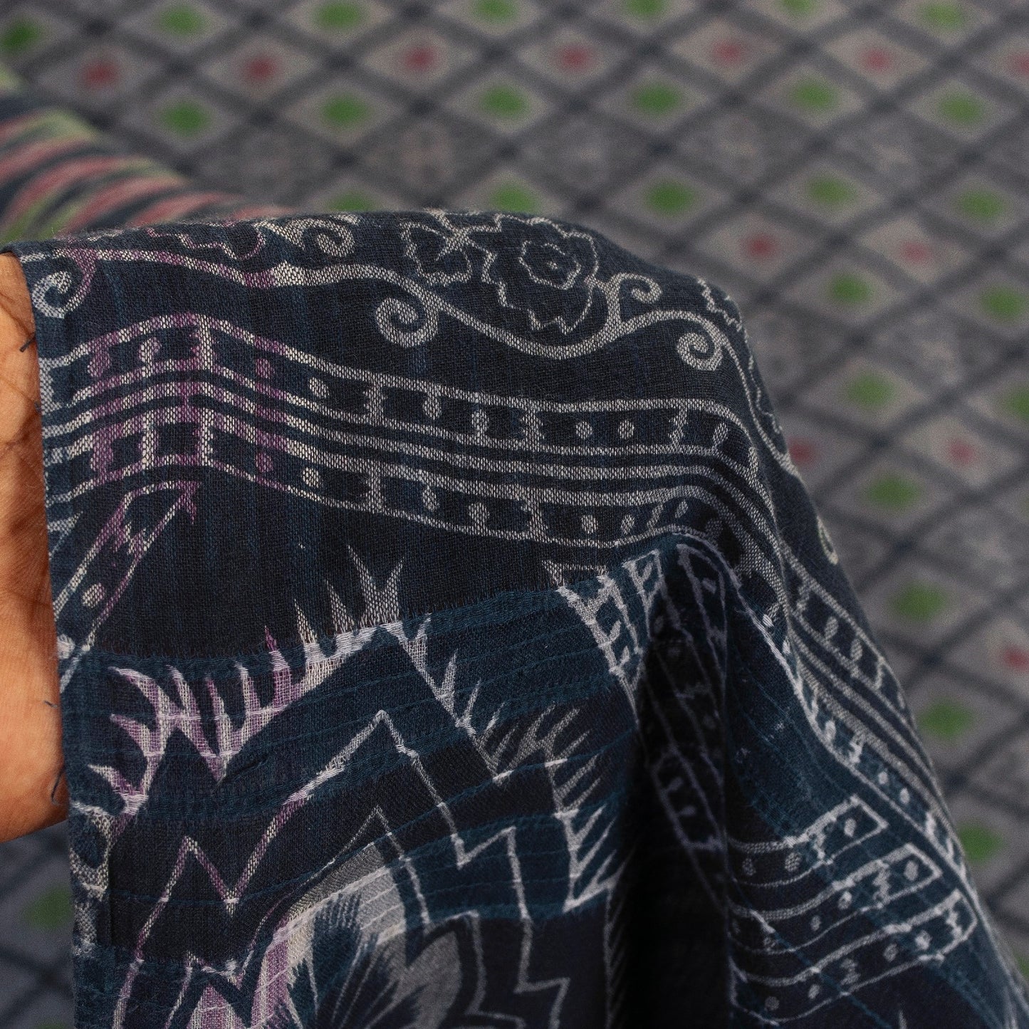 Sanskriti Vintage Sarees Gray & Black Pure Cotton Printed Sari 5+yd Craft Fabric