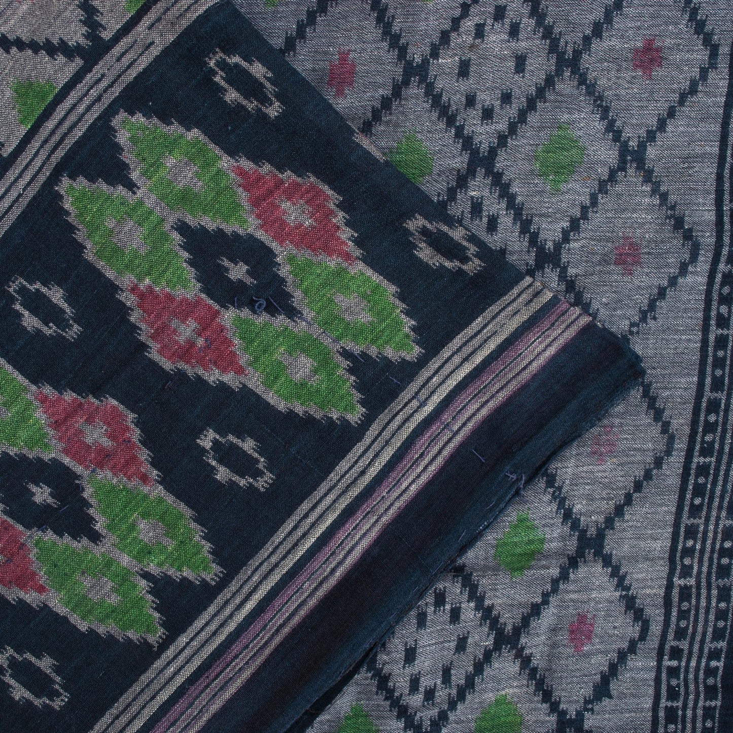 Sanskriti Vintage Sarees Gray & Black Pure Cotton Printed Sari 5+yd Craft Fabric