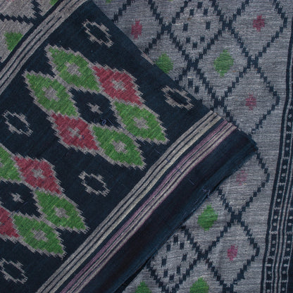 Sanskriti Vintage Sarees Gray & Black Pure Cotton Printed Sari 5+yd Craft Fabric