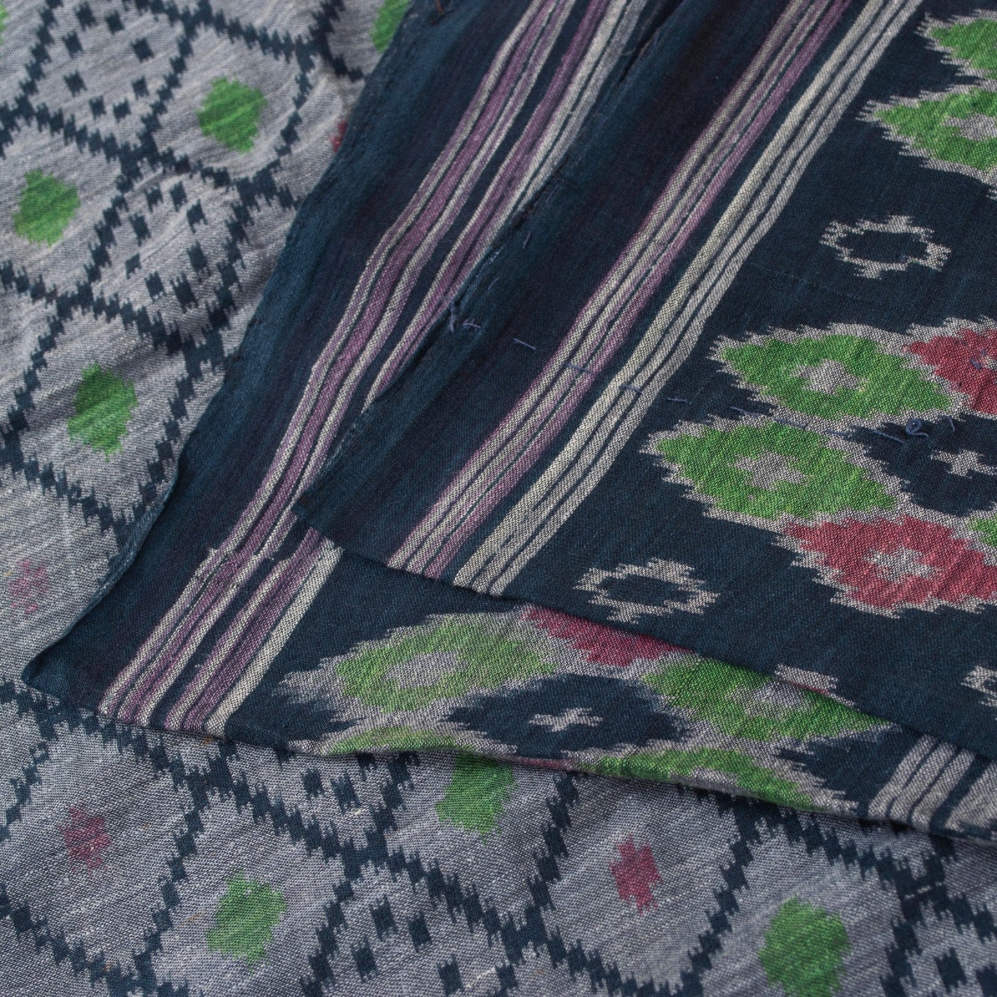 Sanskriti Vintage Sarees Gray & Black Pure Cotton Printed Sari 5+yd Craft Fabric