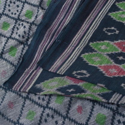 Sanskriti Vintage Sarees Gray & Black Pure Cotton Printed Sari 5+yd Craft Fabric