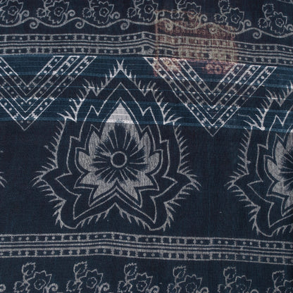 Sanskriti Vintage Sarees Gray & Black Pure Cotton Printed Sari 5+yd Craft Fabric