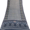 Sanskriti Vintage Sarees Gray & Black Pure Cotton Printed Sari 5+yd Craft Fabric