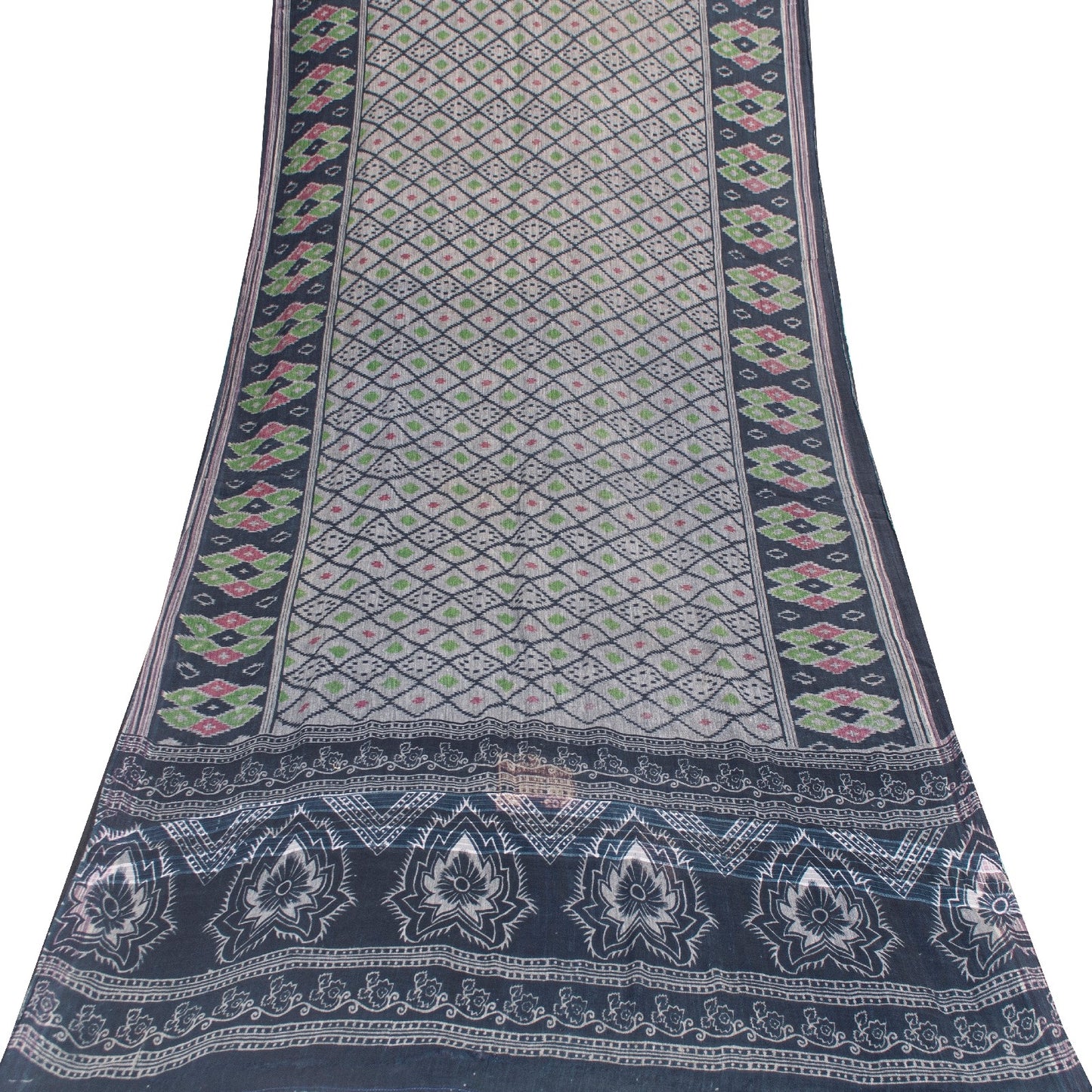 Sanskriti Vintage Sarees Gray & Black Pure Cotton Printed Sari 5+yd Craft Fabric