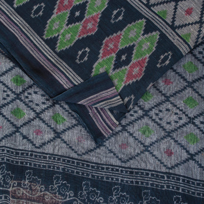 Sanskriti Vintage Sarees Gray & Black Pure Cotton Printed Sari 5+yd Craft Fabric