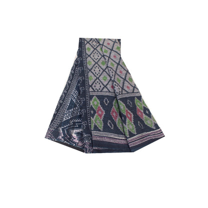 Sanskriti Vintage Sarees Gray & Black Pure Cotton Printed Sari 5+yd Craft Fabric