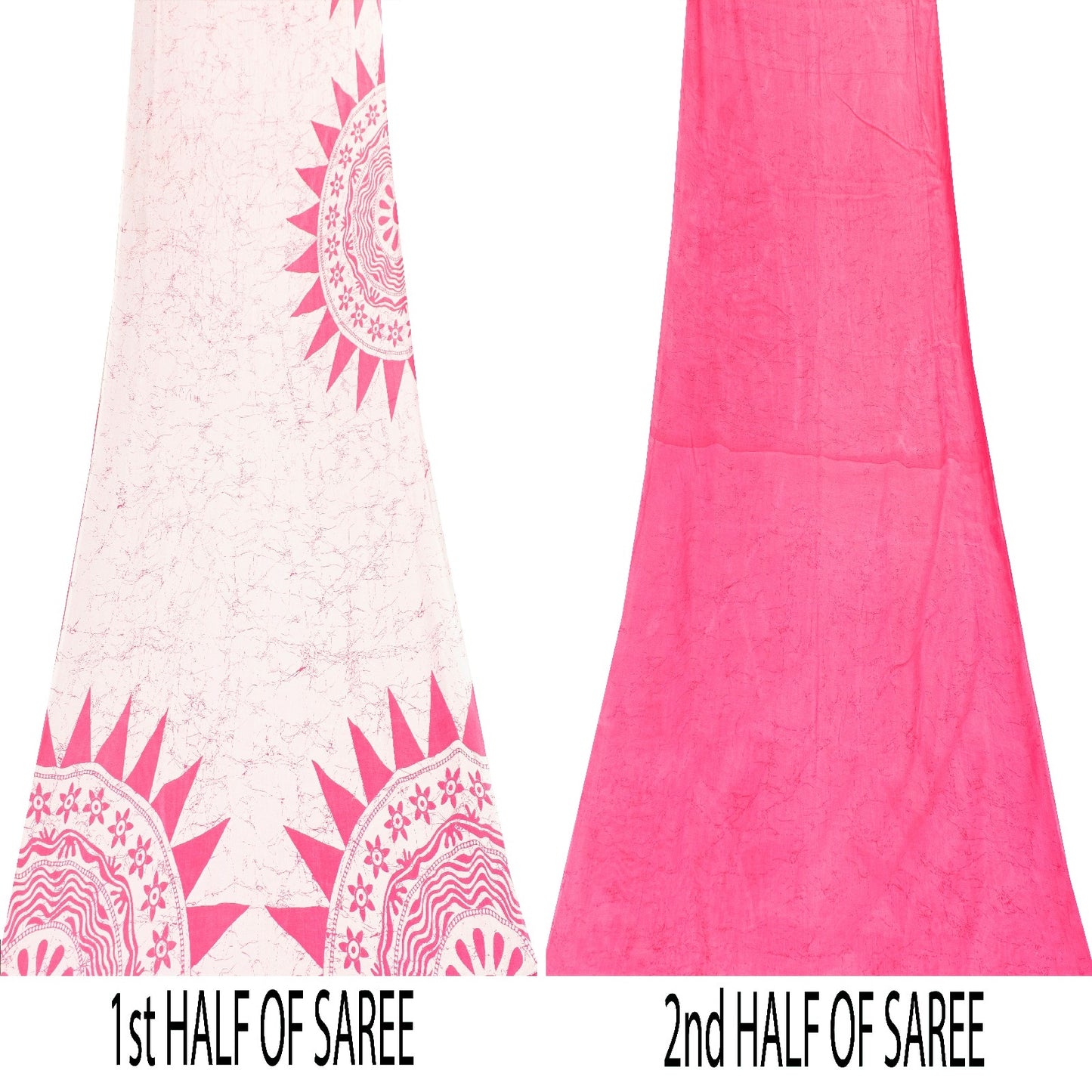 Sanskriti Vintage Sarees White & Pink Pure Cotton Batik Print Sari 6+yd Fabric