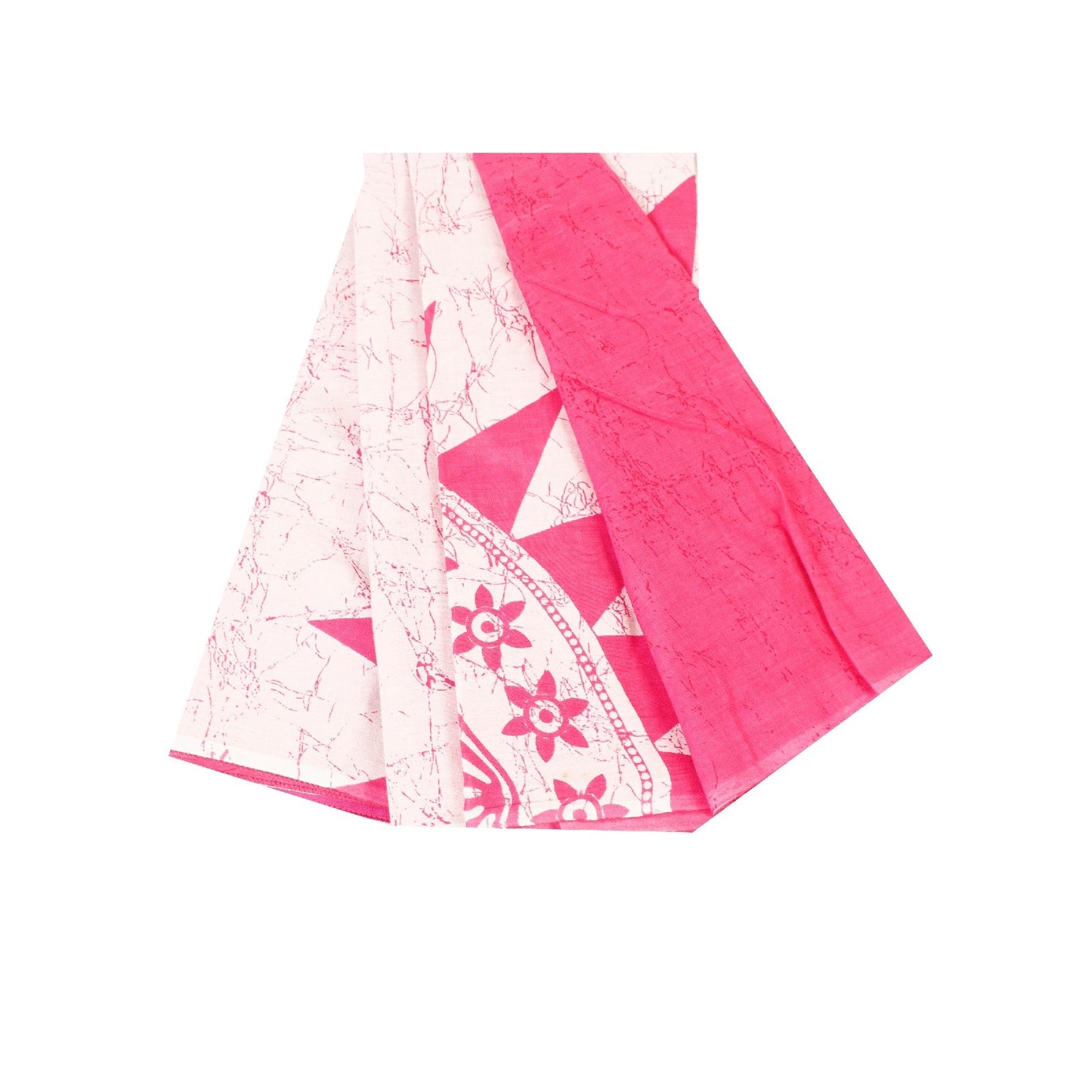 Sanskriti Vintage Sarees White & Pink Pure Cotton Batik Print Sari 6+yd Fabric